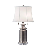 Vintage Nickel Urn Table Lamp with Dual Pull Cord Switches and White Linen Shade