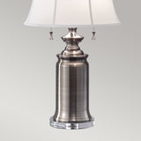 Vintage Nickel Urn Table Lamp with Dual Pull Cord Switches and White Linen Shade