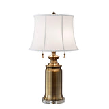 Elegant Bali Brass Urn Table Lamp with White Linen Shade and Pull Cord Switches