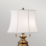 Elegant Bali Brass Urn Table Lamp with White Linen Shade and Pull Cord Switches