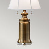 Elegant Bali Brass Urn Table Lamp with White Linen Shade and Pull Cord Switches