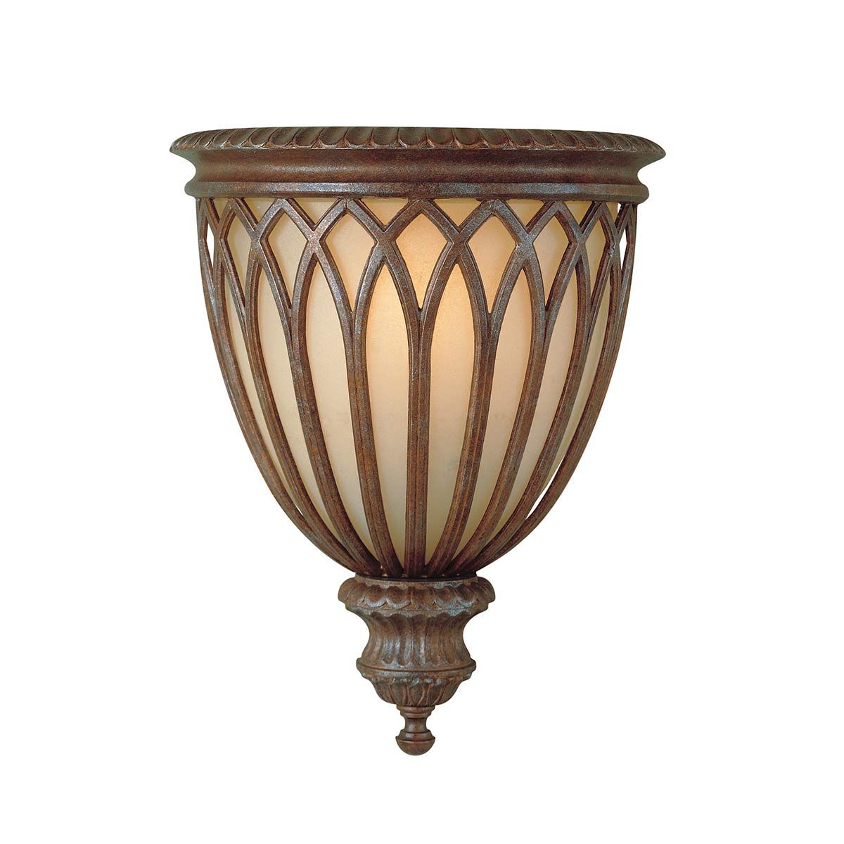 Medieval-Inspired British Bronze Wall Sconce with Gothic Amber Glass