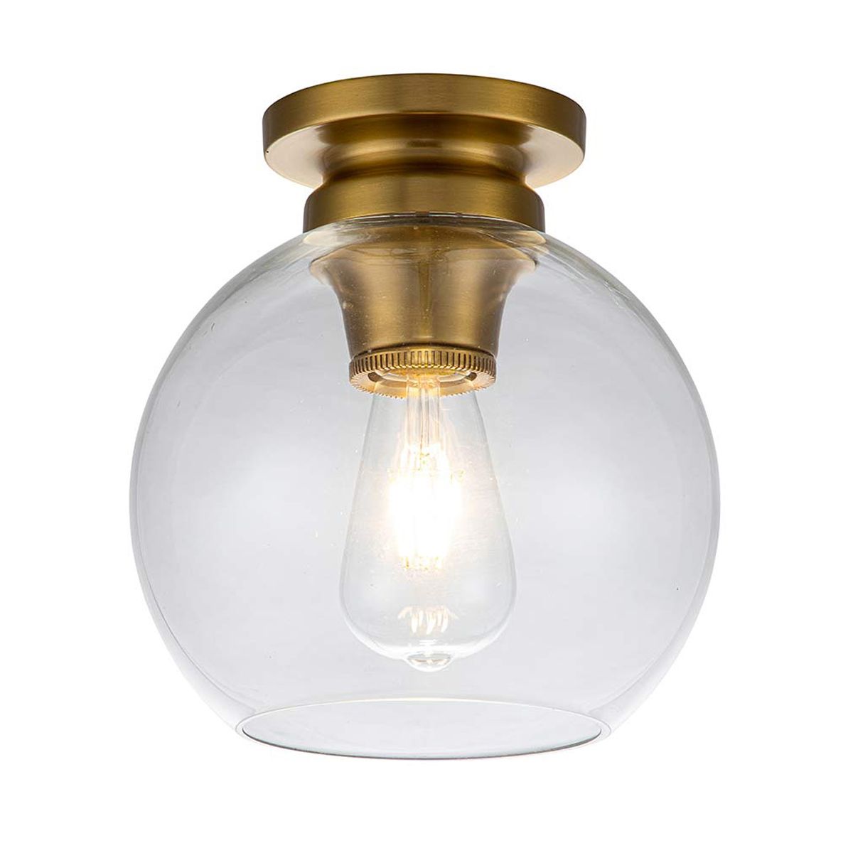 Burnished Brass Spherical Flush Light with Clear Glass