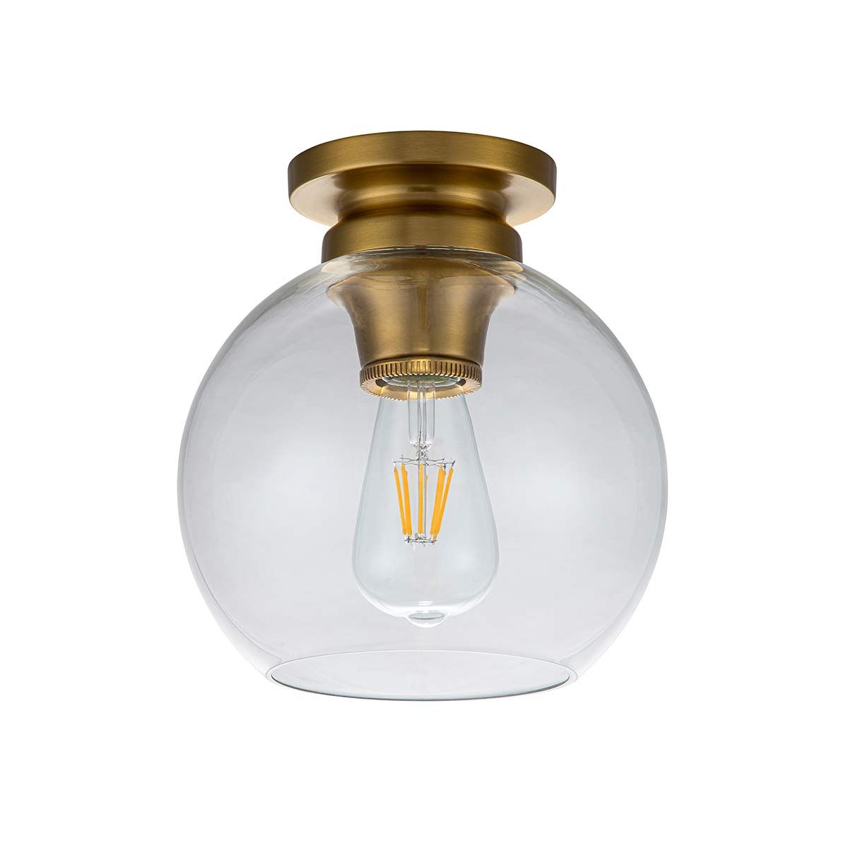 Burnished Brass Spherical Flush Light with Clear Glass