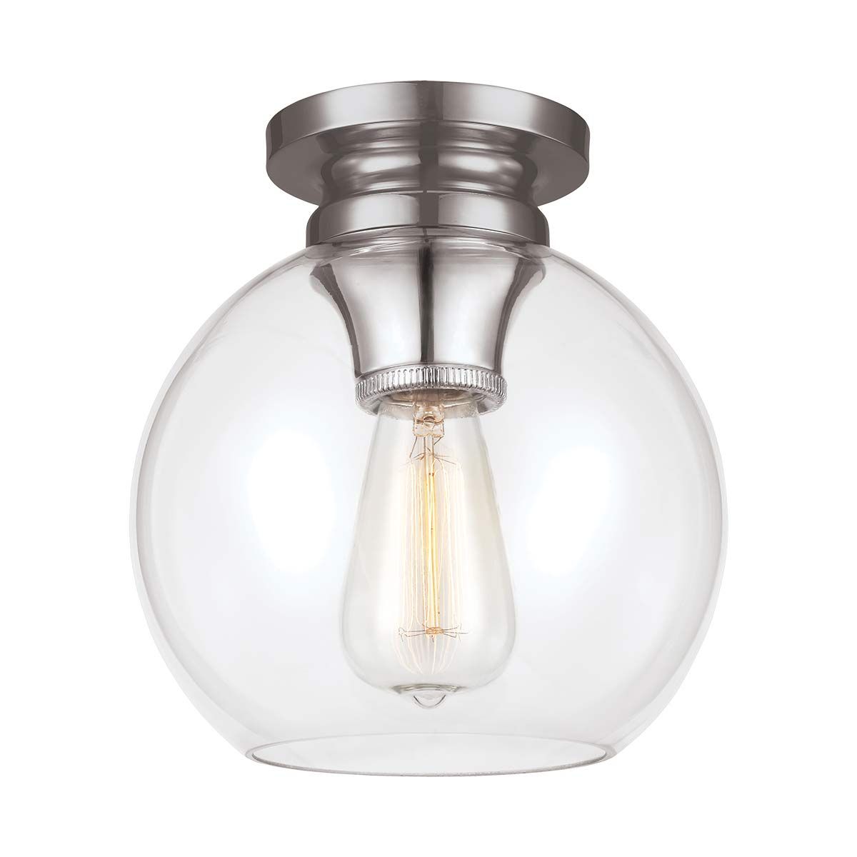 Elegant Spherical 1-Light Flush Mount in Polished Nickel