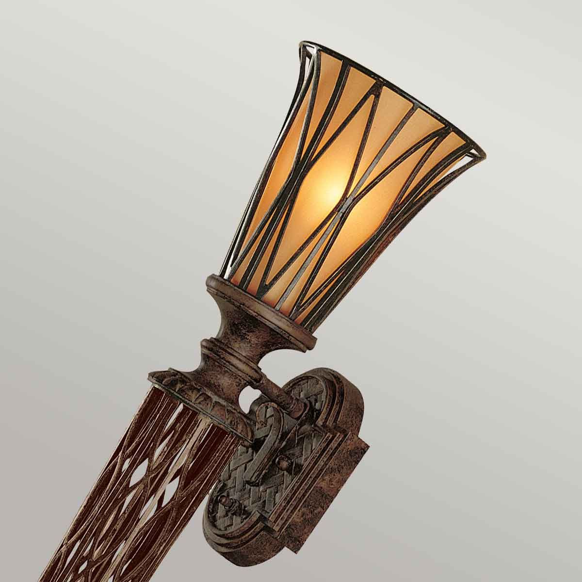 Elegant Gold-Finished Oriental Wall Lantern with Amber Glass Shade