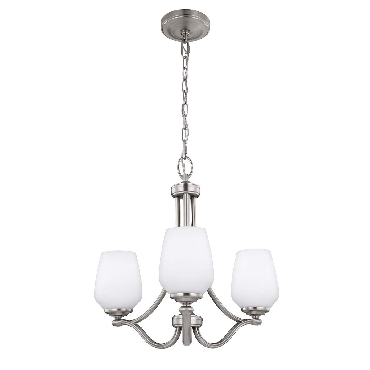 Elegant Opal Etched 3-Light Chandelier in Satin Nickel