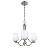Elegant Opal Etched 3-Light Chandelier in Satin Nickel