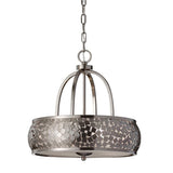 Contemporary Brushed Steel Chandelier with Hand-Welded Cut Metal and Glass Diffuser Design