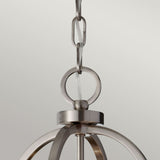 Contemporary Brushed Steel Chandelier with Hand-Welded Cut Metal and Glass Diffuser Design
