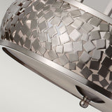 Contemporary Brushed Steel Chandelier with Hand-Welded Cut Metal and Glass Diffuser Design
