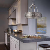Contemporary Brushed Steel Chandelier with Hand-Welded Cut Metal and Glass Diffuser Design