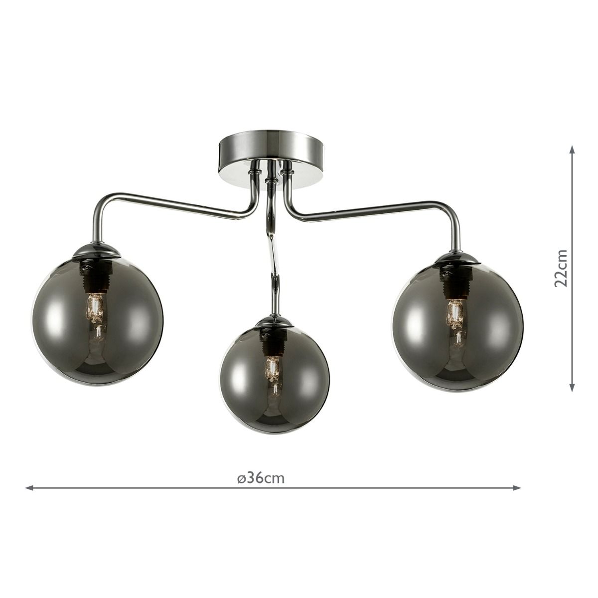 Feya 3 Light Semi Flush Polished Chrome With Smoked Glass