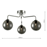 Feya 3 Light Semi Flush Polished Chrome With Smoked Glass