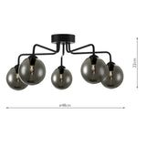 Feya 5 Light Semi Flush Matt Black With Smoked Glass
