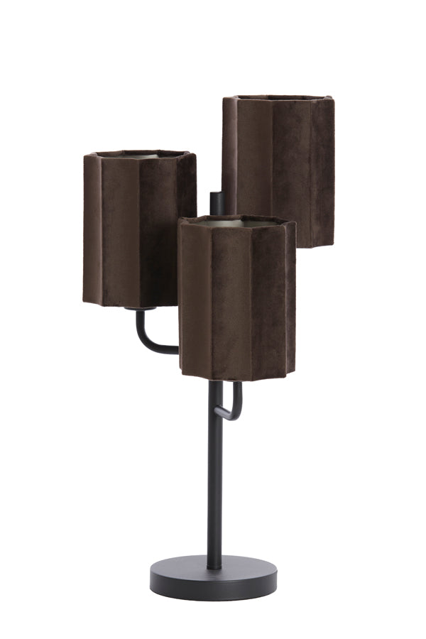 Velvet Harmony Table Lamp, 3 Light, 34x61 cm, Dark Brown with Matte Black Accents