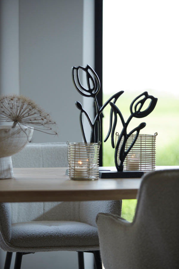 Matte Black Tulip Ornament on Stand, 24x8.5x45 cm