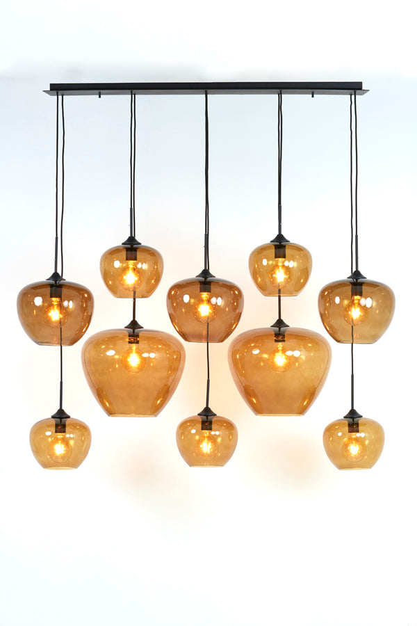 Elegant 10-Light Pendant Lamp with Brown Glass and Matte Black Frame (120x60x110 cm)
