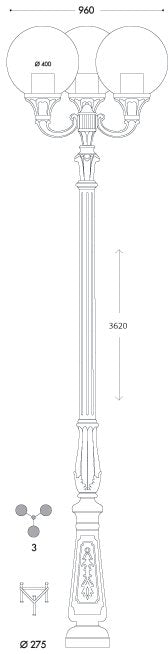 Globe 400 Tabor Ofir 3L 3x11W E27 LED CCT, Post Globe, Black/Opal