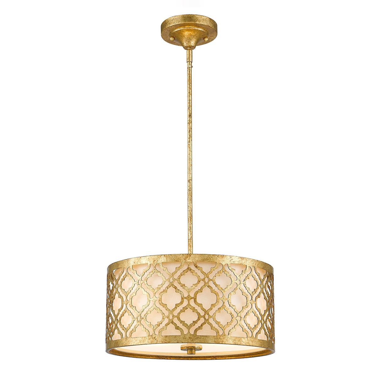Arabella Distressed Gold Duo-Mount Pendant Light with Cream Linen Shade