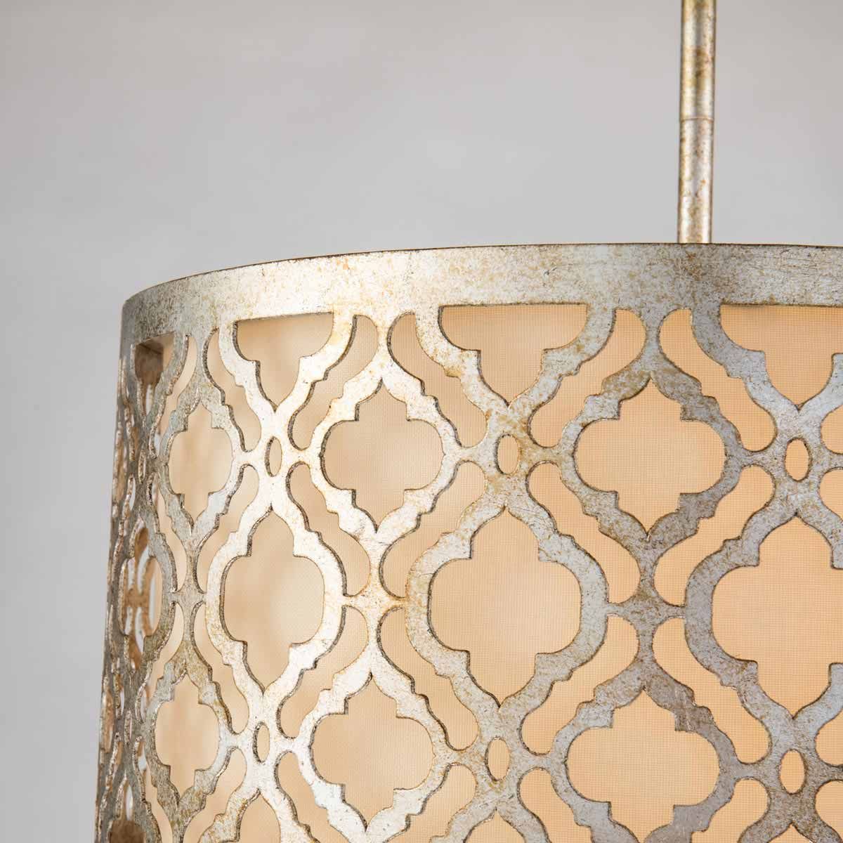 Arabella Distressed Gold Duo-Mount Pendant Light with Cream Linen Shade