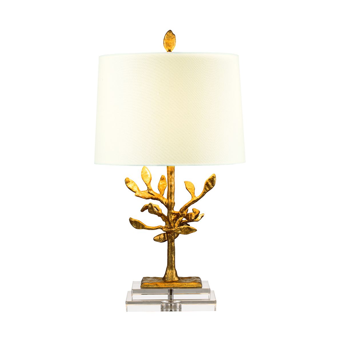 Elegant Distressed Gold and Crystal Abstract Table Lamp with Cream Linen Drum Shade
