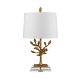Elegant Distressed Gold and Crystal Abstract Table Lamp with Cream Linen Drum Shade