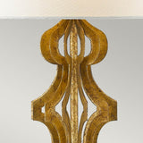 Elegant Octavia Table Lamp with Distressed Gold Frame and Cream Linen Shade on Dark Brown Base