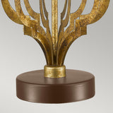 Elegant Octavia Table Lamp with Distressed Gold Frame and Cream Linen Shade on Dark Brown Base