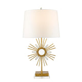 Sun King Distressed Gold Sunburst Lamp with Quartz Accents and Crystal Base