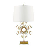 Sun King Distressed Gold Sunburst Lamp with Quartz Accents and Crystal Base
