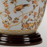 Blue Porcelain Lamp with Gold Birds and Berries - Shade Included