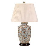 Blue Porcelain Lamp with Gold Birds and Berries - Shade Included