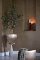 Compact Taupe Side Table 28x28x53 cm - Abala Matte Finish