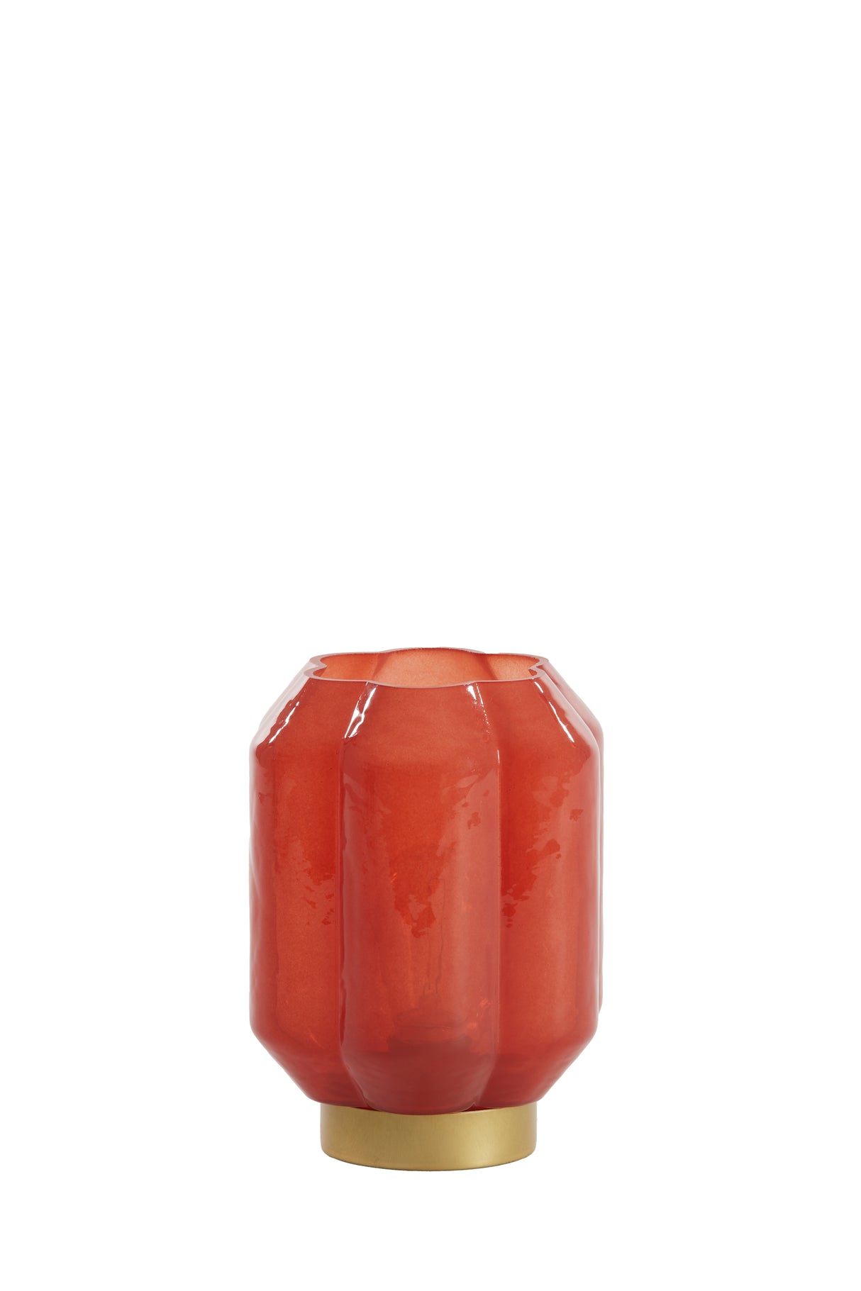 Brick Red and Gold LED Table Lamp with Milky Glass Shade, Ø13x16.5 cm