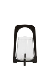 Hurricane Lamp Ø21.5x35 cm Clear Anosy Glass with Black Wood Base