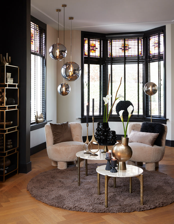 Elegant Medina Glass Floor Lamp - Smoke and Gold Finish, 160 cm