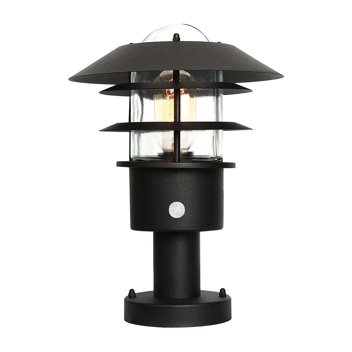 Helsingor 1 Light PIR Pedestal Lantern Black