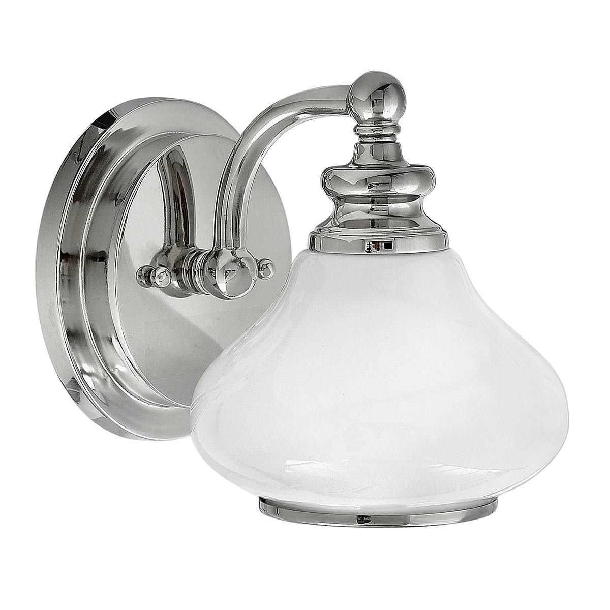 Ainsley Polished Chrome Bathroom Wall Light with Opal Glass Shade