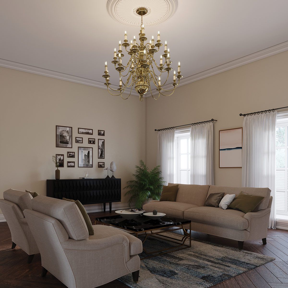 Cambridge 25-Light Brass Chandelier with Classic Elegance