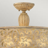 Carabel Brushed Champagne Scrollwork Semi-Flush Light Fixture