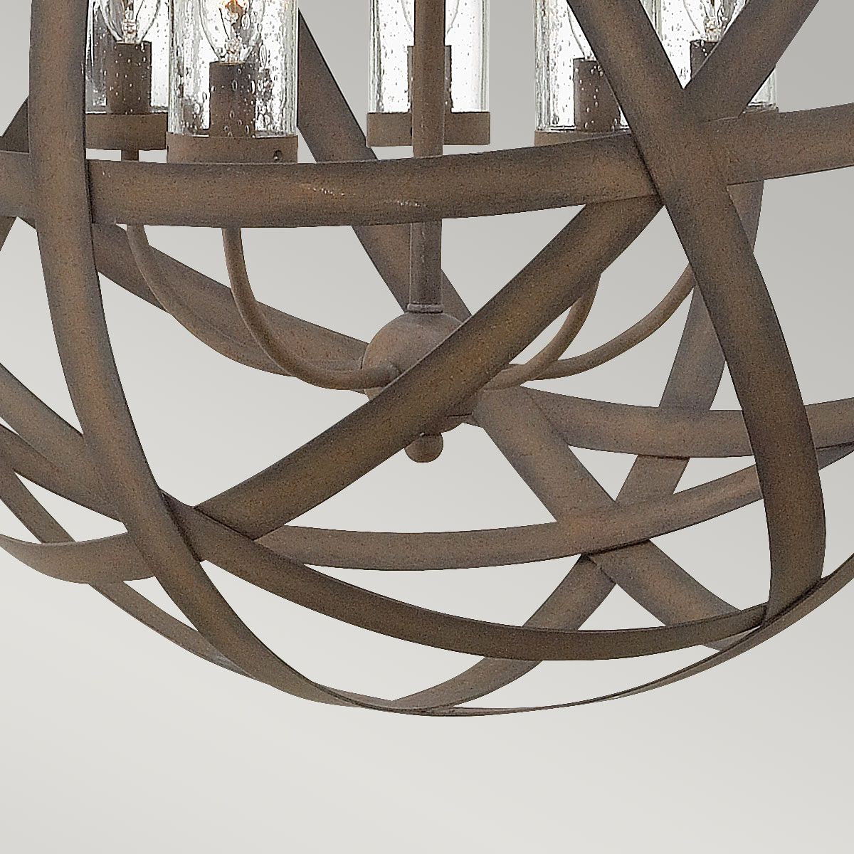 Carson 5-Light Outdoor Chandelier in Vintage Iron with Seedy Glass