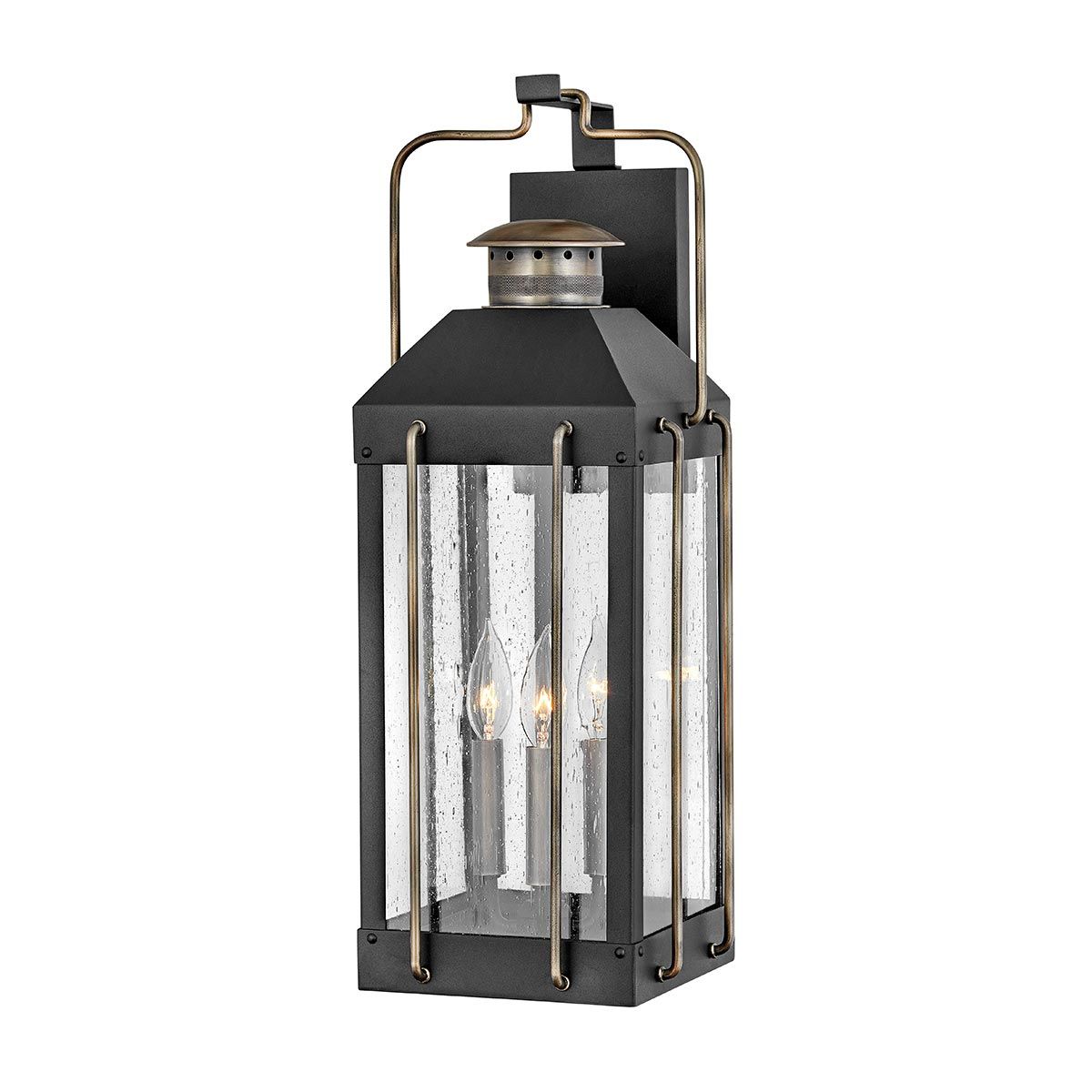 Fitzgerald Large 3-Light Outdoor Wall Lantern in Textured Black and Burnished Bronze