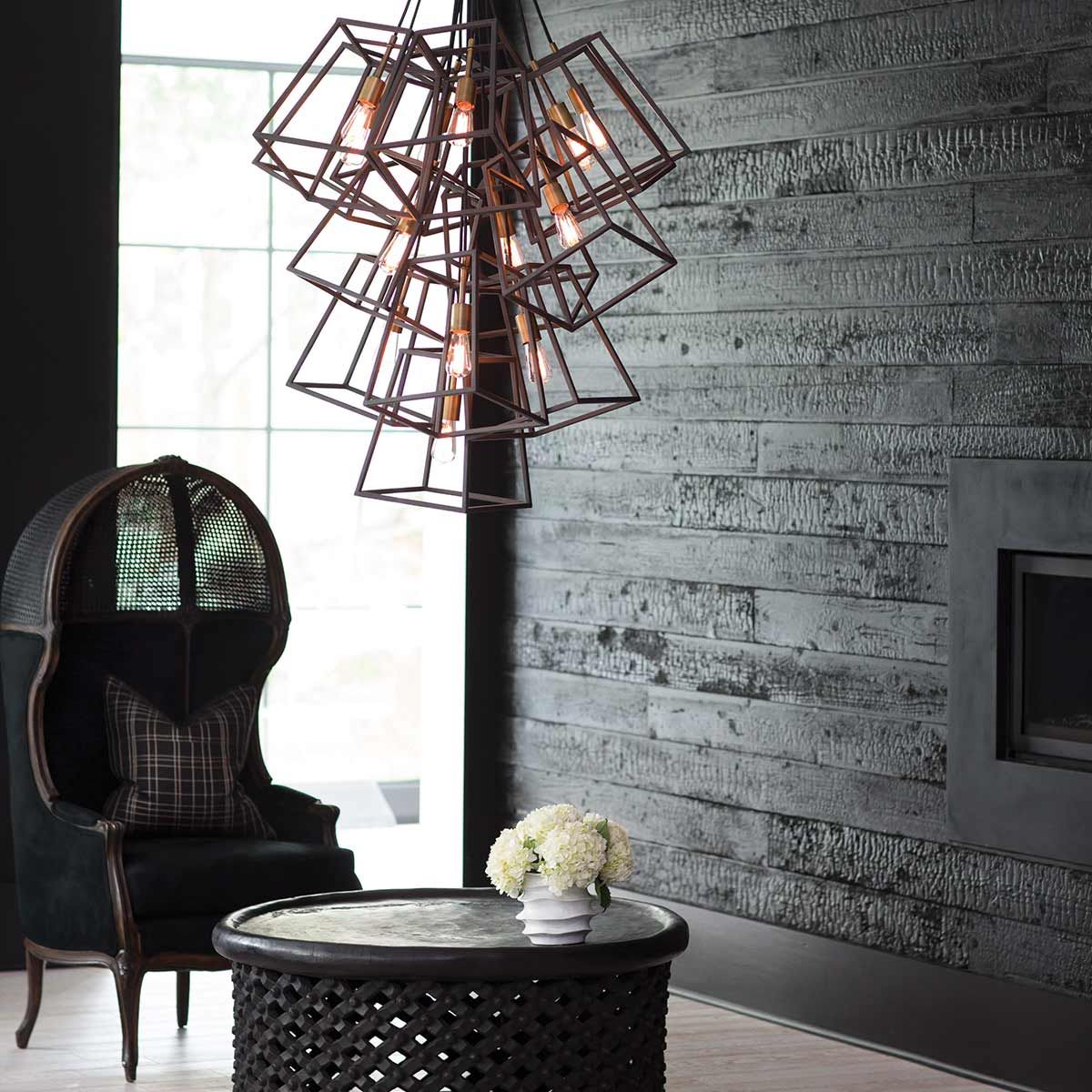 Fulton 13-Light Bronze Foyer Chandelier with Vintage Industrial Design