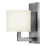 Hampton Antique Nickel Wall Sconce with Etched Acrylic Lens and Linen Shade