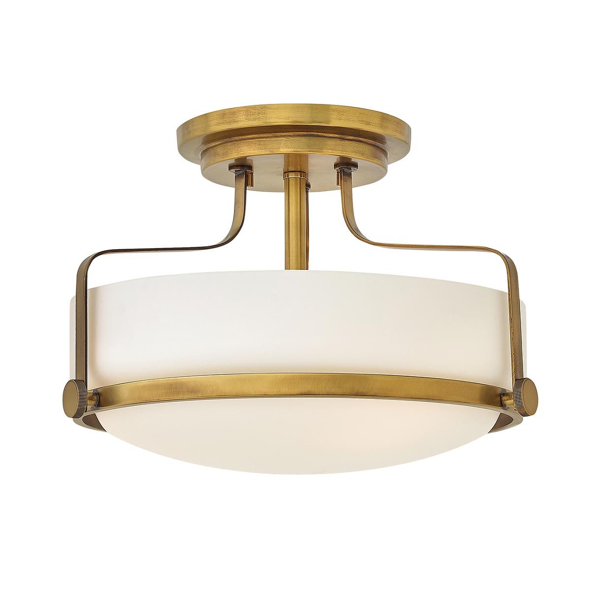 Harper Small Semi-Flush Ceiling Light - Opal Glass & Heritage Brass Finish