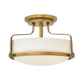 Harper Small Semi-Flush Ceiling Light - Opal Glass & Heritage Brass Finish