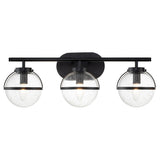 Art Deco Black Steel & Clear Glass 3-Light Wall Sconce