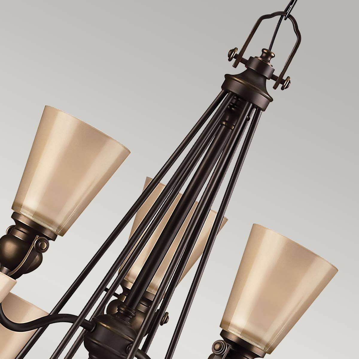 Elegant Bronze Mayflower 9-Light Chandelier with Amber Glass