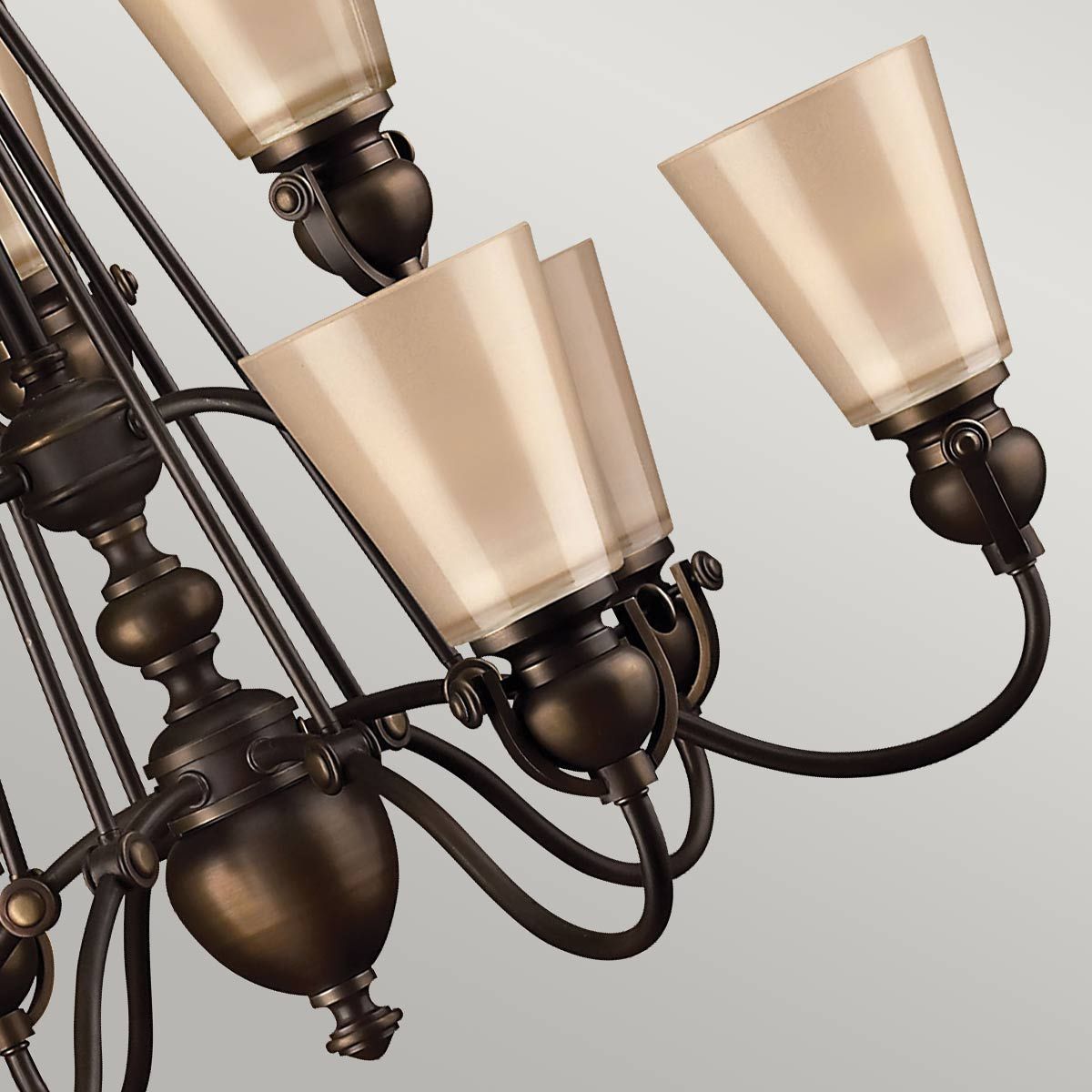Elegant Bronze Mayflower 9-Light Chandelier with Amber Glass